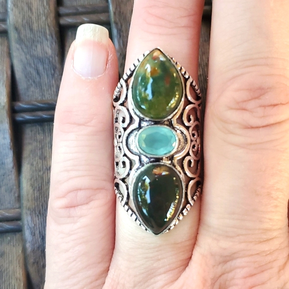 New Bloodstone & Chalcedony 925 Silver Statement Ring. - Picture 8 of 14